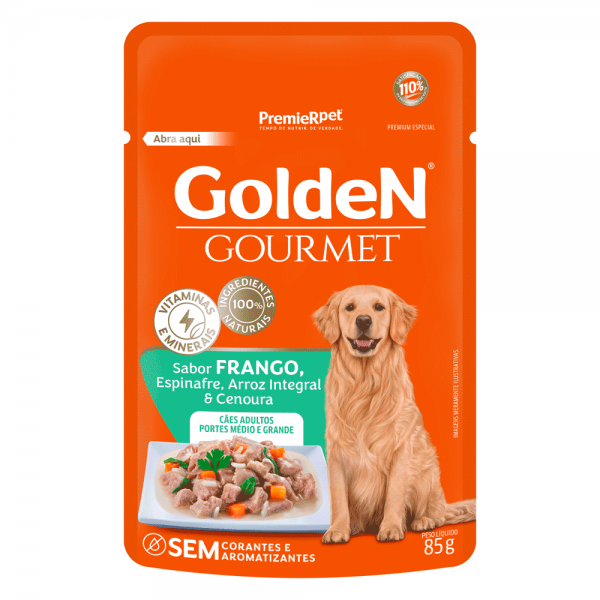 Sachê Ração Úmida Golden Gourmet Cães Adultos Portes Médio e Grande Frango 85 g