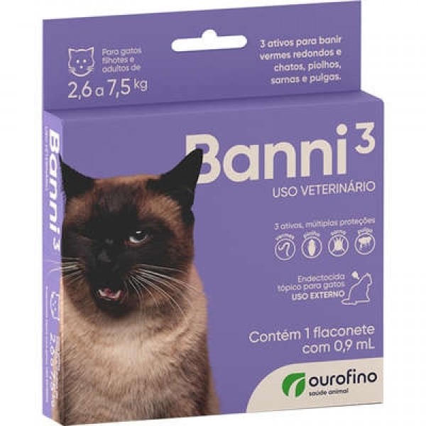 Antipulgas Ourofino Banni 3 para Gatos de 2,6 a 7,5 Kg