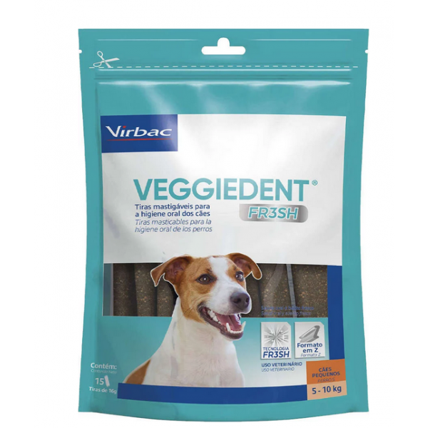 Tiras Mastigáveis Virbac VEGGIEDENT FR3SH para Cães de 5 a 10 Kg 