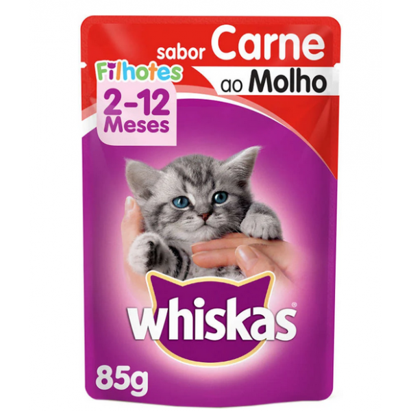 Ração Úmida Whiskas Sachê Carne ao Molho Para Gatos Filhotes 85g