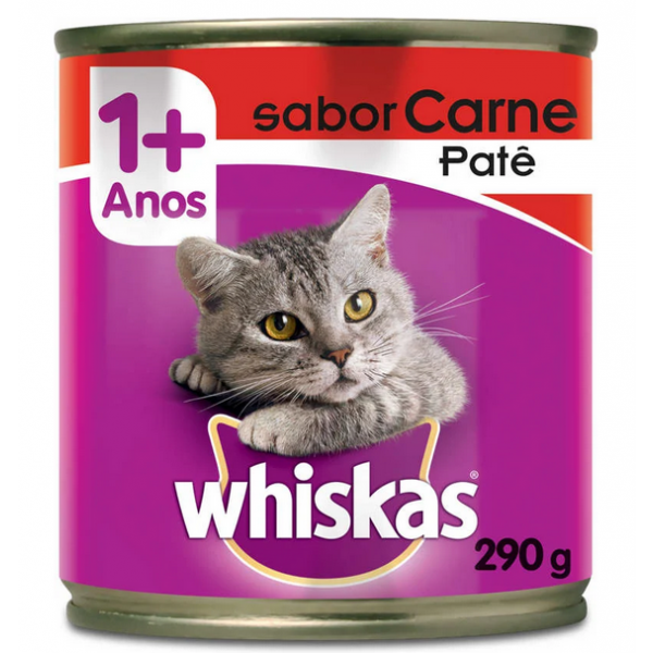 Ração Úmida Whiskas Lata Patê de Carne para Gatos Adultos 290g