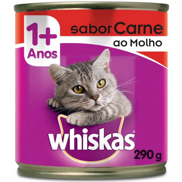 Ração Úmida Whiskas Lata de Carne ao Molho para Gatos Adultos 290g