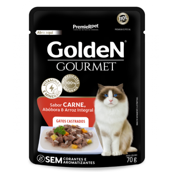 Ração Úmida PremieR Pet Golden Gourmet Carne para Gatos Castrados 70 g