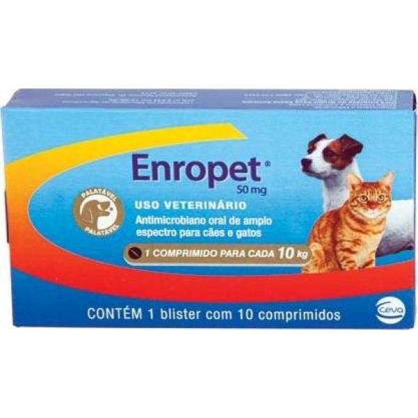 Antibiótico Ceva Enropet 50 mg - 10 Comprimidos 