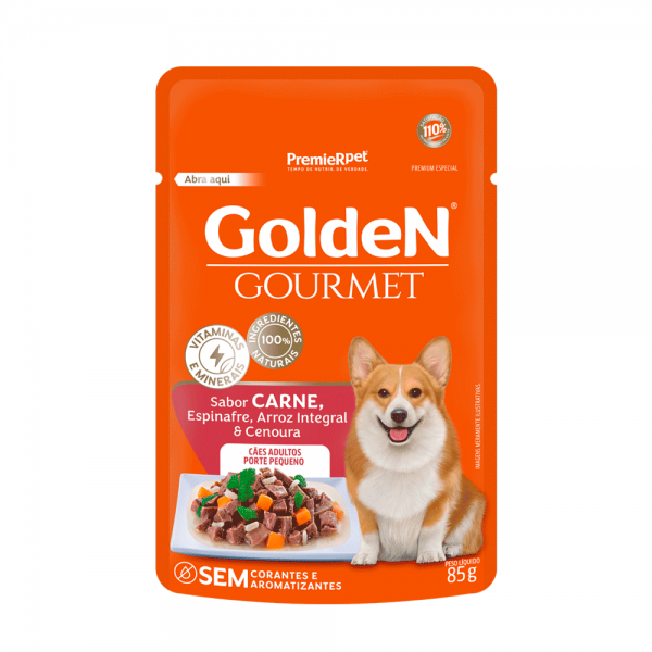 Sachê Ração Úmida Golden Gourmet Cães Adultos Porte Pequeno Carne 85 g